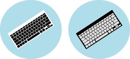 Round keyboard icon. Black and white keyboard on a blue background. Vector illustration in flat cartoon style