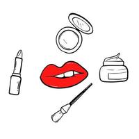 hand drawn make up illustration icon collection doodle vector