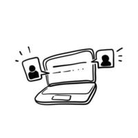 hand drawn Webinar concept, online course, distant education, video lecture, internet group conference, training test, work from home, easy communication,doodle vector