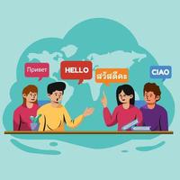 Four People Greeting Each Other in Different Languages vector