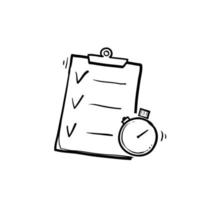 hand drawn Fast services, check list and stopwatch, to do plan, procrastination and efficiency, project management, quick questionnaire, short survey, doodle vector