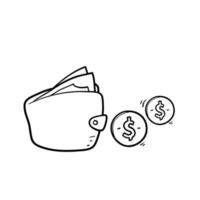 hand drawn Wallet full of money, revenue increase, high interest rate, income growth, budget profit, financial fund growth, raise capital, investment. doodle vector