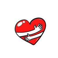 hand drawn doodle heart with hand hug gesture illustration vector