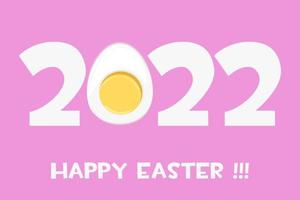 feliz postal de pascua 2022, medio huevo con inscripción. ilustración vectorial banner de pascua sobre fondo rosa para diseño gráfico. vector