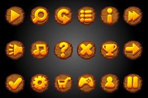 Wooden round buttons for the game GUI. vector