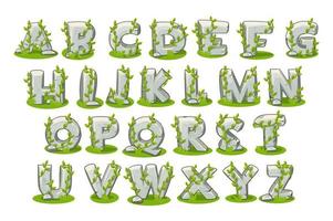 Stone alphabet with grass, set for learning vector