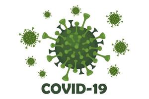 Banner with virus covid-19 and the inscription. Epidemic coronavirus under the microscope. vector