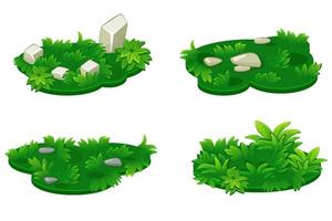 Set of isometric platforms island of grass with stones. Lawn grass for the game. vector