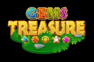 Treasures and gems on an isometric grass platform. Grass island with wealth, jewel. vector