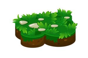 Isometric ground island platform with grass and stones. Layers of soil for the game. vector