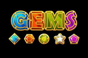 Gems logo and icons jewerls stones different shapes. Set of bright glossy gemstones. vector