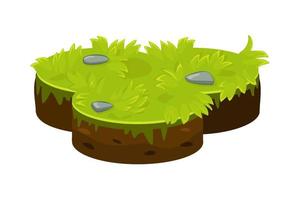 Isometric ground island platform with green grass. Lawn and soil layers for the game. vector