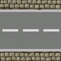 patrón sin costuras de carretera de dibujos animados hecha de asfalto. calle continua texturizada y fondo de piedras. vector