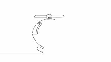 animação contínua de desenho de uma linha de um despertador de helicóptero. animação desenhada à mão de um esboço de linha única de um helicóptero. video
