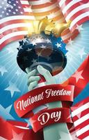 concepto del día de la libertad nacional con la estatua de la mano de la libertad sosteniendo una antorcha vector