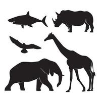 silueta animal elefante jirafa rinoceronte tiburón águila vector eps conjunto editable gratis