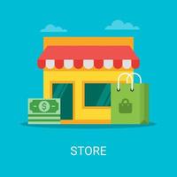 almacenar el concepto de ilustración vectorial en estilo plano. tienda, dinero, ícono de bolsa de compras adecuado para muchos propósitos. vector