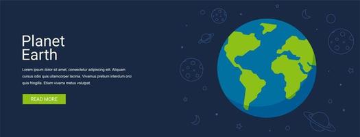 concepto de banner de ilustración de vector de planeta tierra y espacio en estilo plano. adecuado para banners web, redes sociales, postales, presentaciones y muchos más.