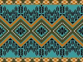 Ethnic boho tradition Mexican seamless pattern in green orange and black color with natural shape can use for fabric background textile or paper vector