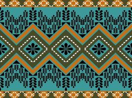 Ethnic boho tradition Mexican seamless pattern in green orange and black color with natural shape can use for fabric background textile or paper vector