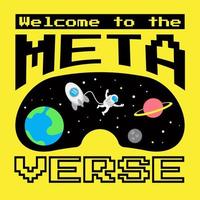 Illustration of virtual reality a.k.a VR glass with quote text say Welcome To The Metaverse. Suitable for NFT, crypto and metaverse fans community. vector