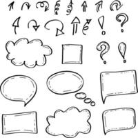 Doodle speech bubble and note black line vector collection. Infographic element. Note sticker illustration