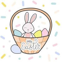 Vector wicker basket with rabbit and easter eggs clipart.