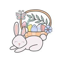 vector cesta de mimbre con conejo y huevos de pascua clipart