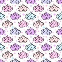 Meringues cookies seamless pattern. Marshmallow and zephyr vector illustration. French sweet cream dessert