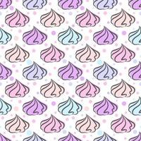 Meringues cookies seamless pattern. Marshmallow and zephyr vector illustration. French sweet cream dessert