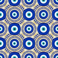 Evil eye seamless pattern. Symbol of protection in Turkey and Greece. Background with blue nazar talismans. Blue bead vector amulet.