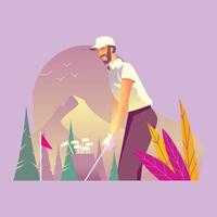 Golfer with His Golf Equipment vector