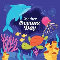 Mother Ocean Day With Cute Animals vector