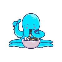 Cute Octopus Eat Noodles Illustration vector