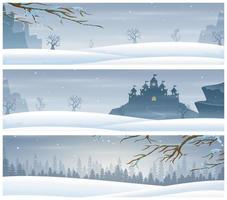 Three landscape banners with winter holiday vector