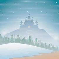 Christmas winter castle silhouette on the hill vector