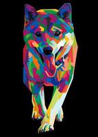 colorida cabeza de perro shiba inu con un fresco estilo de arte pop aislado. estilo wpap vector