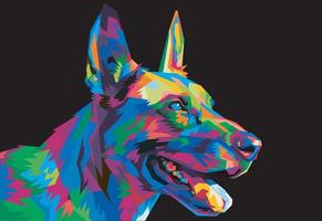 colorida cabeza de perro pastor alemán con un fresco estilo de arte pop aislado. estilo wpap vector