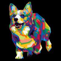 colorful Welsh Corgi dog head with cool isolated pop art style backround. WPAP style vector