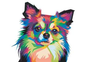 colorida cabeza de perro chihuahua con un fresco estilo de arte pop aislado en el fondo. estilo wpap vector