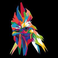 colorful rooster head with cool isolated pop art style backround. WPAP style vector