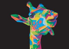 colorful giraffe head on pop art style isolated with black backround vector