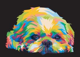 colorful dog head with cool isolated pop art style backround. WPAP style vector