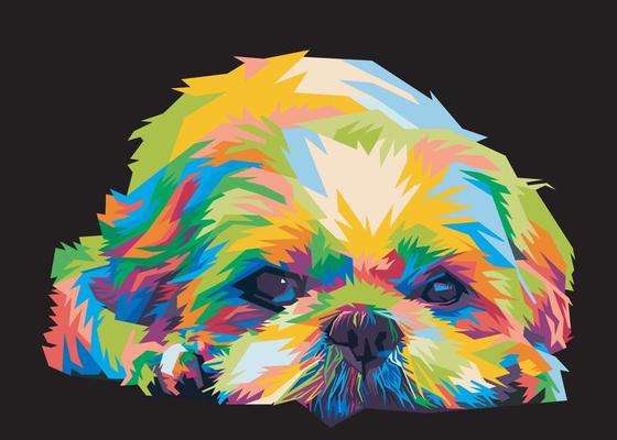 colorful dog head with cool isolated pop art style backround. WPAP style