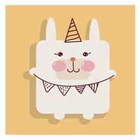 icono de conejo de cara cuadrada animal kawaii. vector