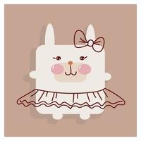 Kawaii animal square face rabbit Girl icon. vector