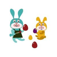 feliz conjunto de elementos de diseño de dibujos animados de conejito de Pascua. vector