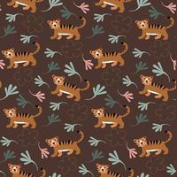 Seamless pattern jungles tiger boho colors flat cartoon vector