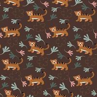 Seamless pattern jungles tiger boho colors flat cartoon vector