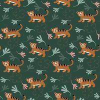 Seamless pattern jungles tiger boho colors flat cartoon vector